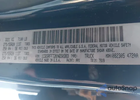 2019 Ram 1500 Big Horn/Lone Star 4X4 5'7 Box из США, поврежденный, VIN 1C6SRFFT2KN650383